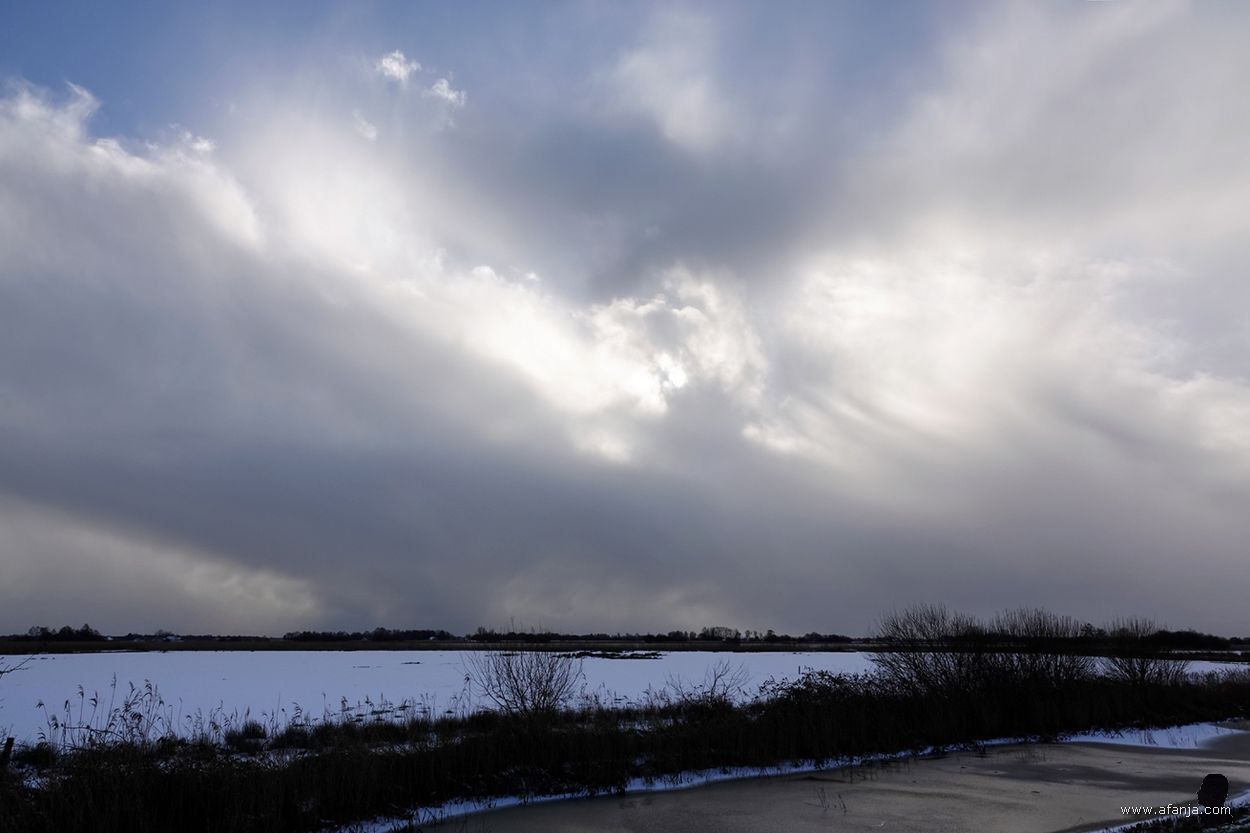 sneeuwbui boven de Wijde Ee