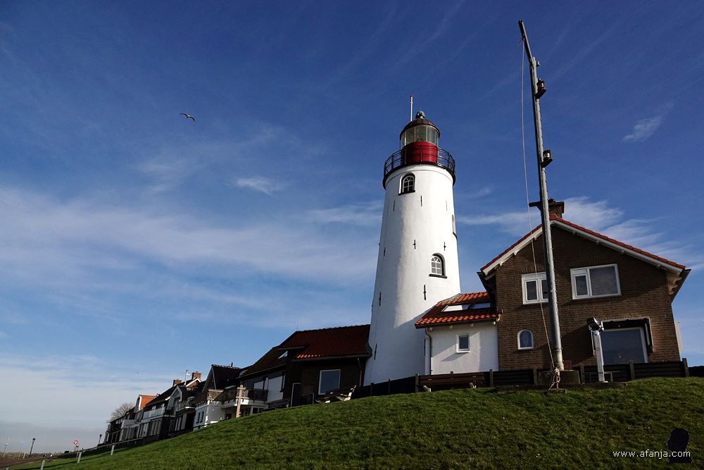 de Urker vuurtoren in het zonnetje