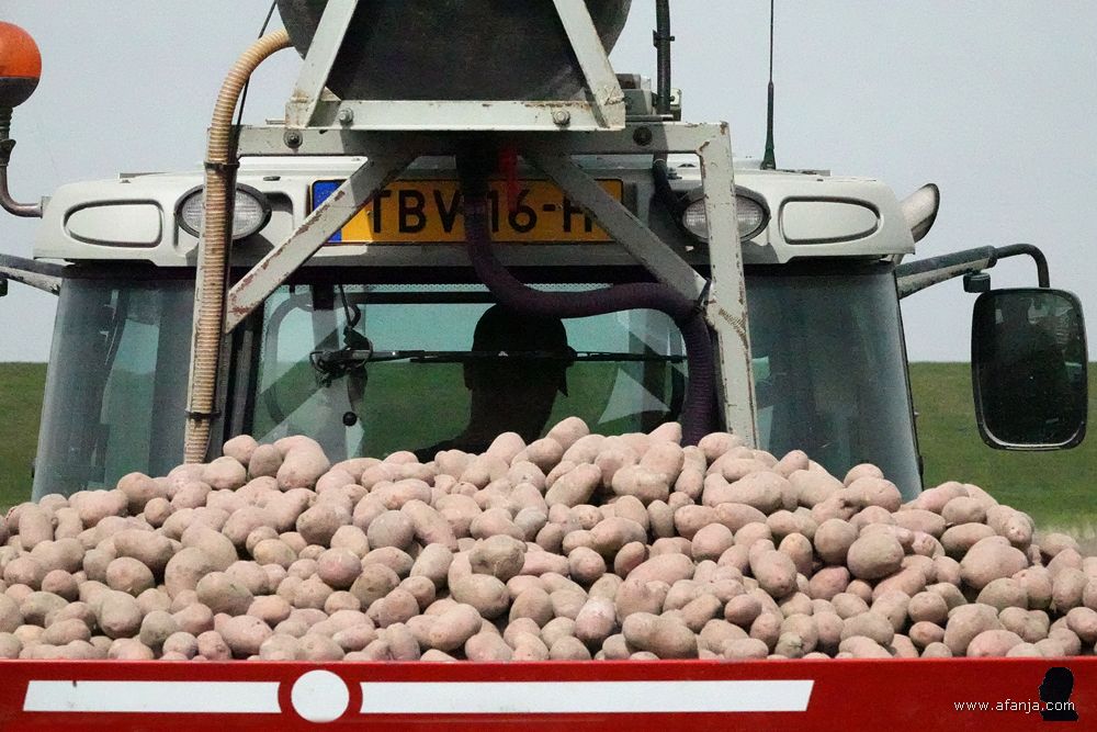 de boer stelt de GPS op de tractor in en rijdt dan opnieuw over de akker in de richting van de Waddenzeedijk