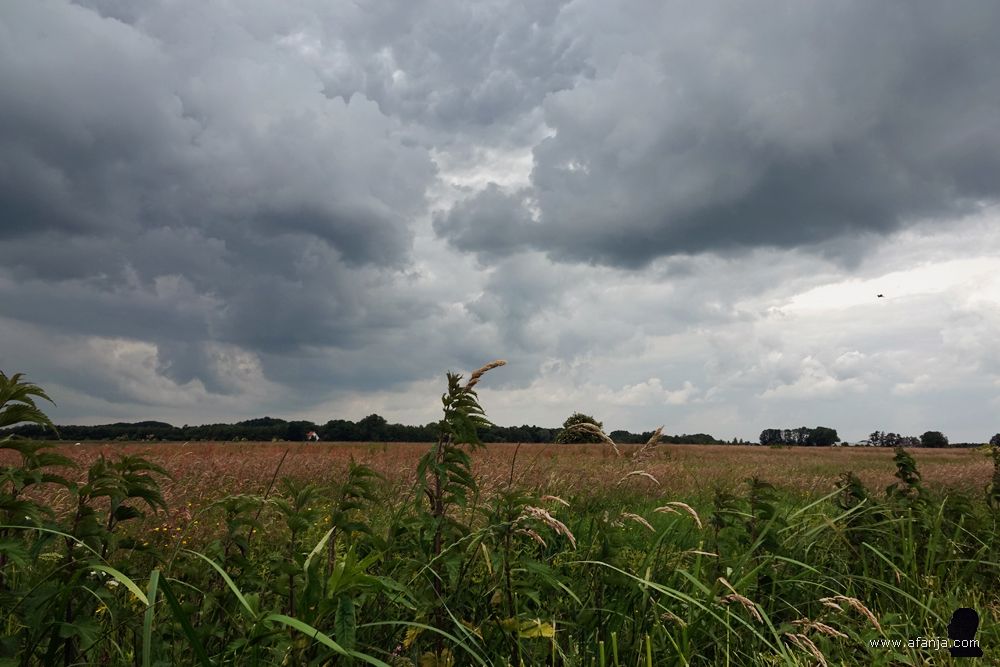 donkere wolken boven de omgeving van Earnewâld en Oudega