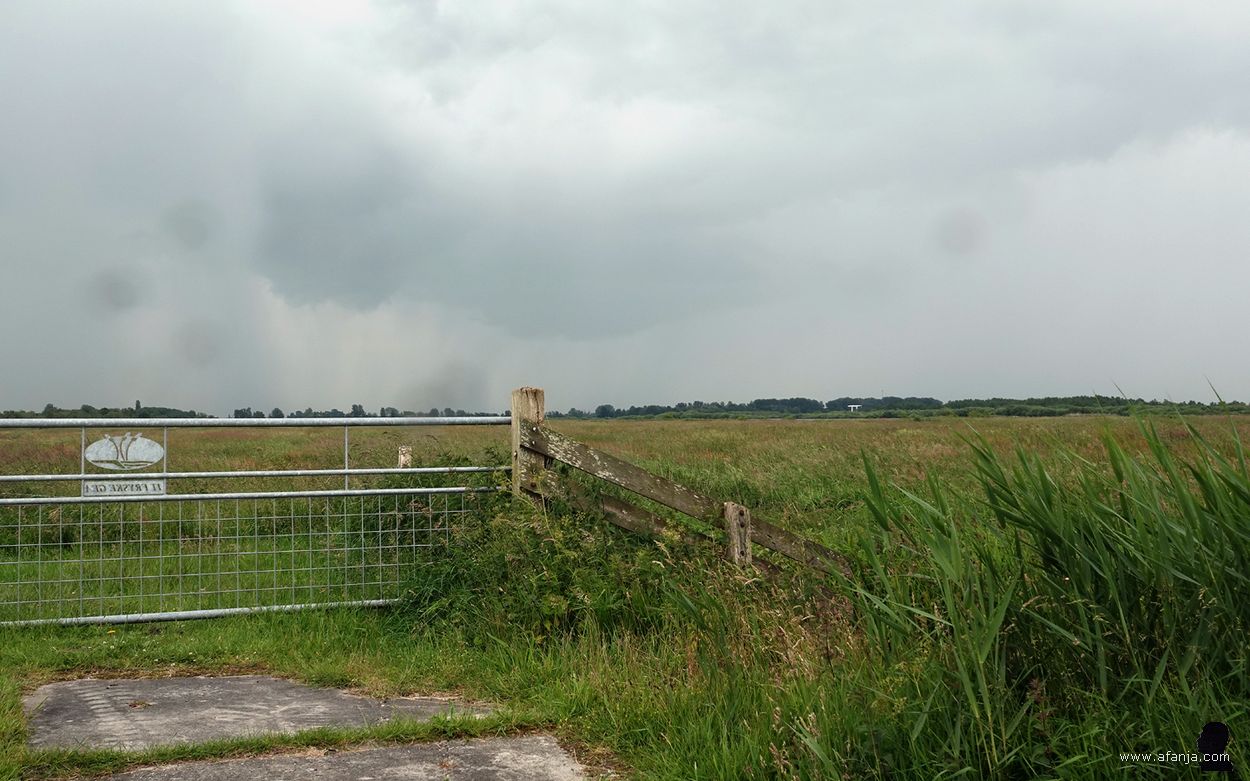 ten zuiden van de Jan Durkspolder drijft een onweersbui voorbij
