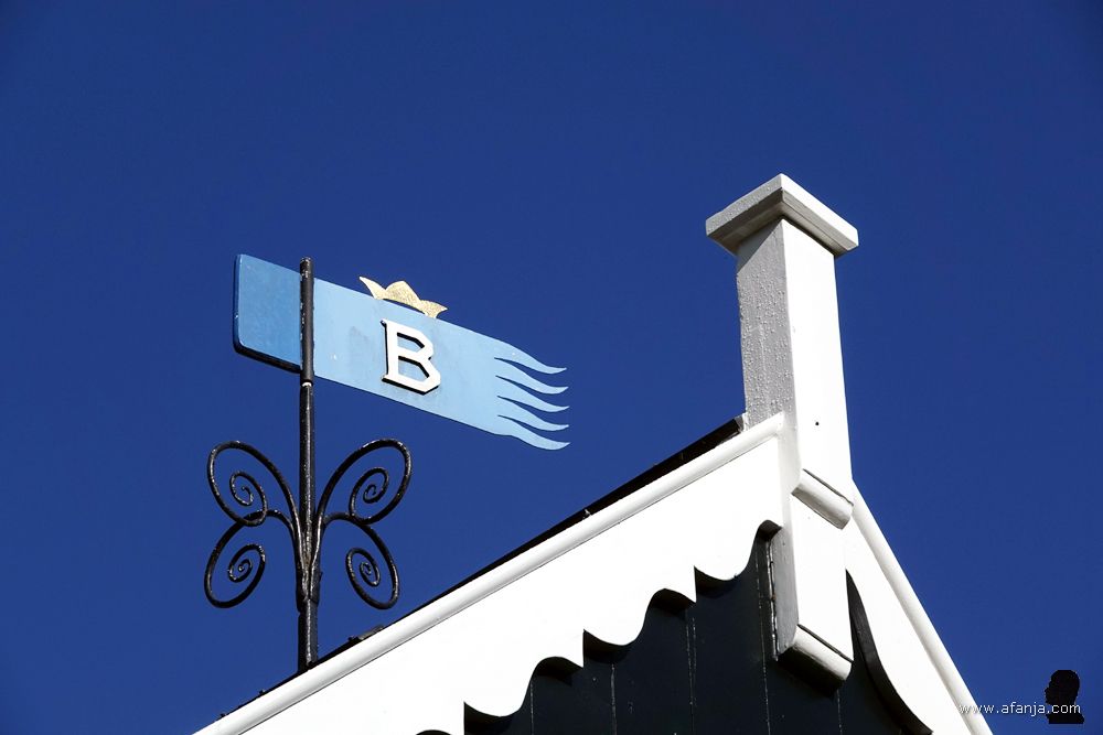 de blauwe windvaan met gouden kroontje en witte hoofdletter B op de klokkenstoel van Brongergea is een verwijzing naar de relatie van het koningshuis met Oranjewoud en omgeving