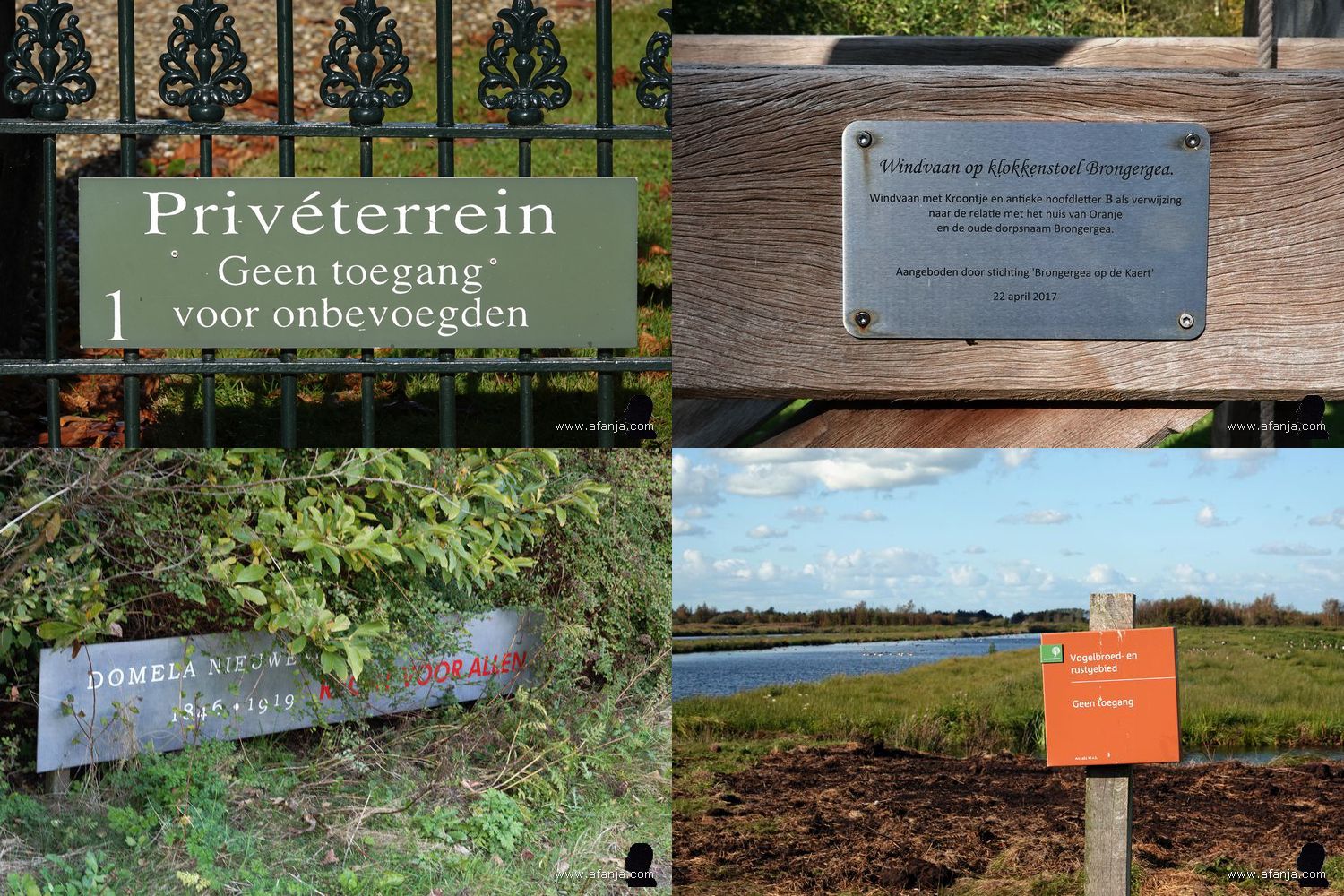 foto's met teksten op vier locaties in Fryslân waar we vrijdag zijn geweest