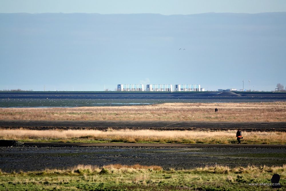 in de verte de Cleveringsluizen en de haven van Lauwersoog