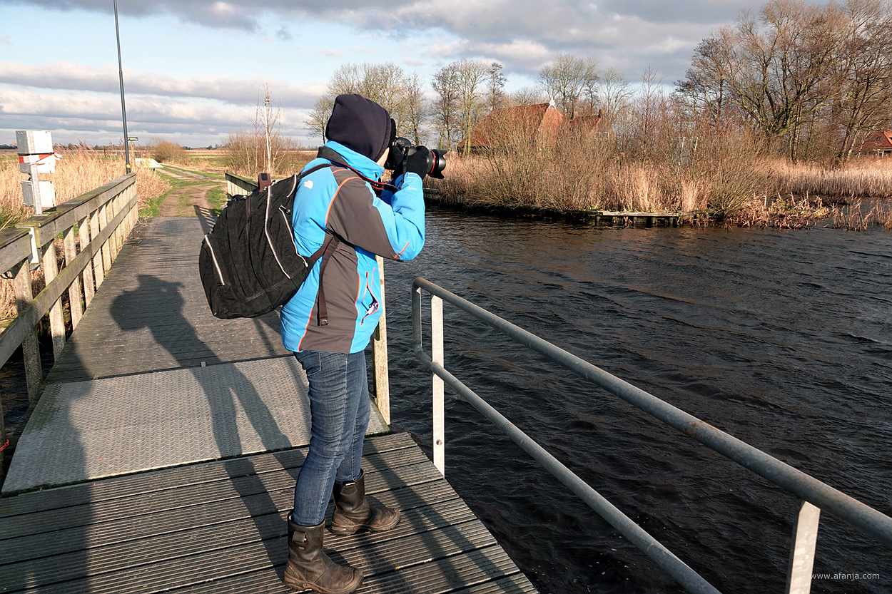 Jetske maakt een foto vanaf de voetgangersbrug naar It Eilân - januari 2024