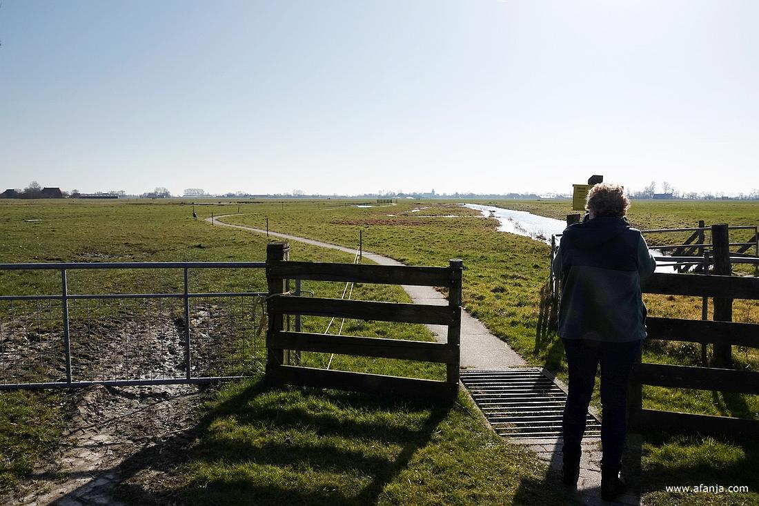 fotomaatje Jetske staat aan het begin van een wandelpad door de weilanden
