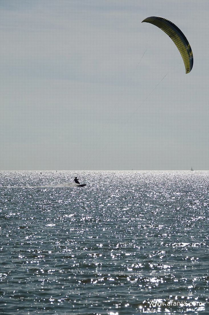 kitesurfende schimmen op schitterend water