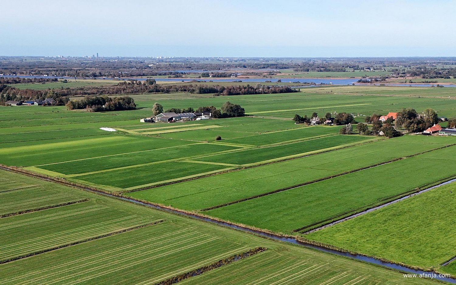 ten noordwesten van de Boornbergumerpetten met aan de horizon Leeuwarden