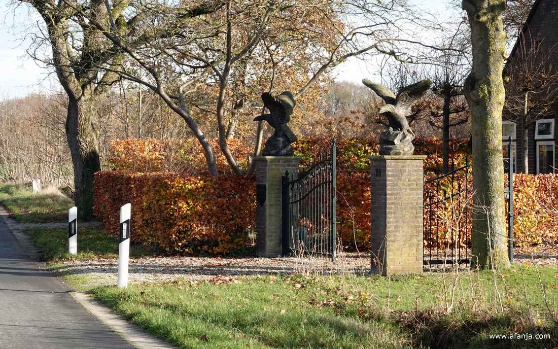 twee ganzen houden de wacht aan een poort