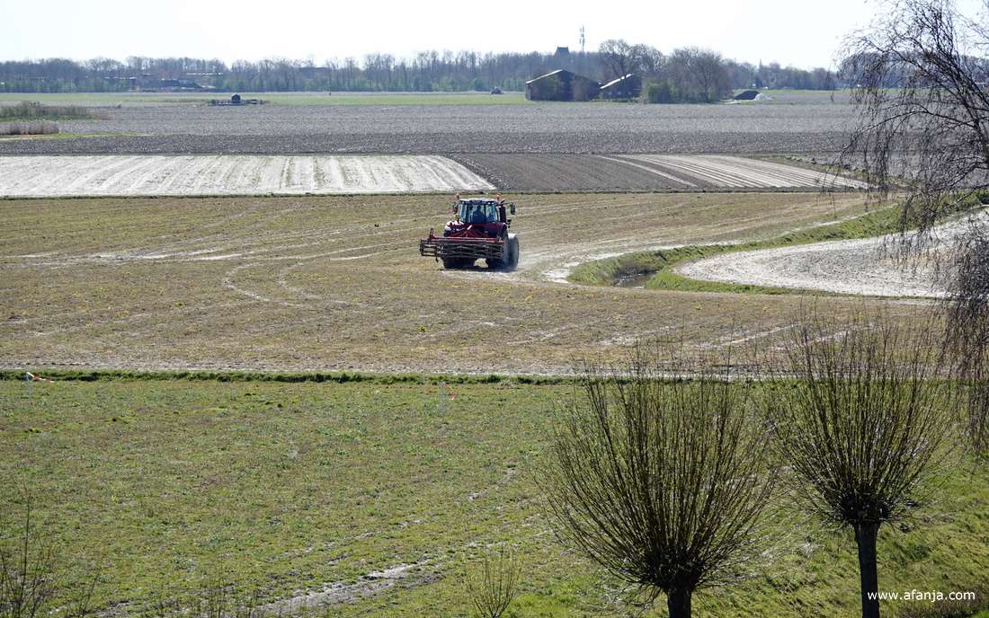 de trekker rijdt naar de andere kant van de akker